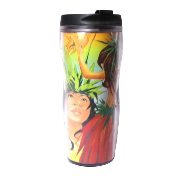 VTG Starbucks The Art of Hula 2004 Travel Mug Tumbler 16 oz Hawaii Flip Lid Tiki - Picture 3 of 7